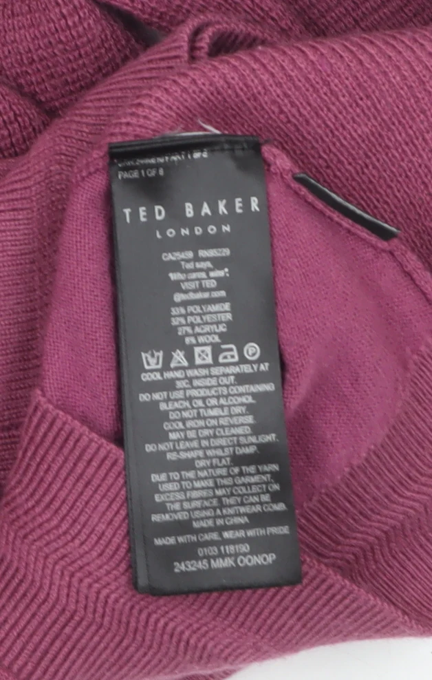 Ted Baker Men's Purple Crew Neck Wool Blend Jumper Size M - Image 4