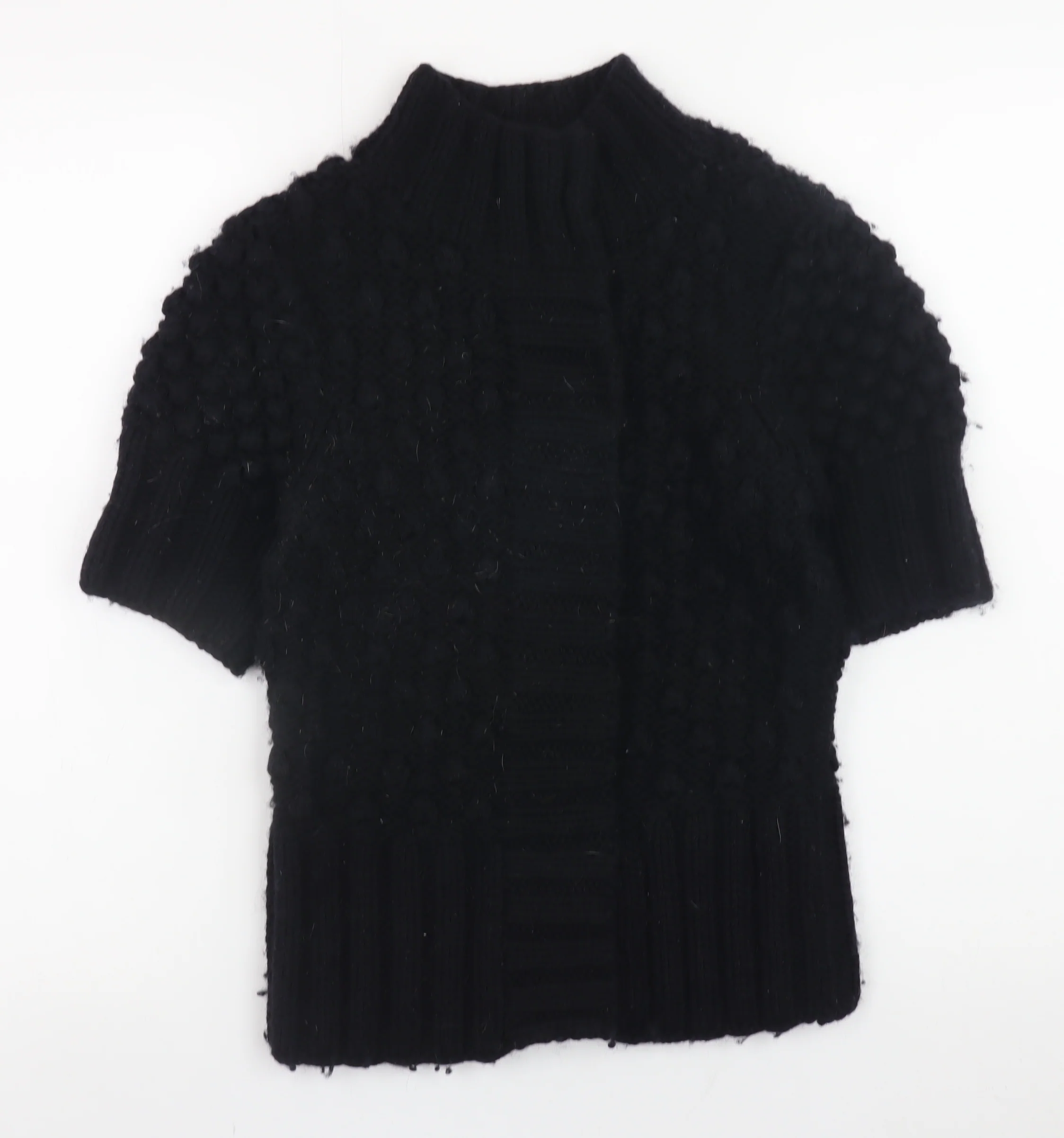 Ted Baker Women Black Wool Short Sleeve Mock Neck Jumper Size 10