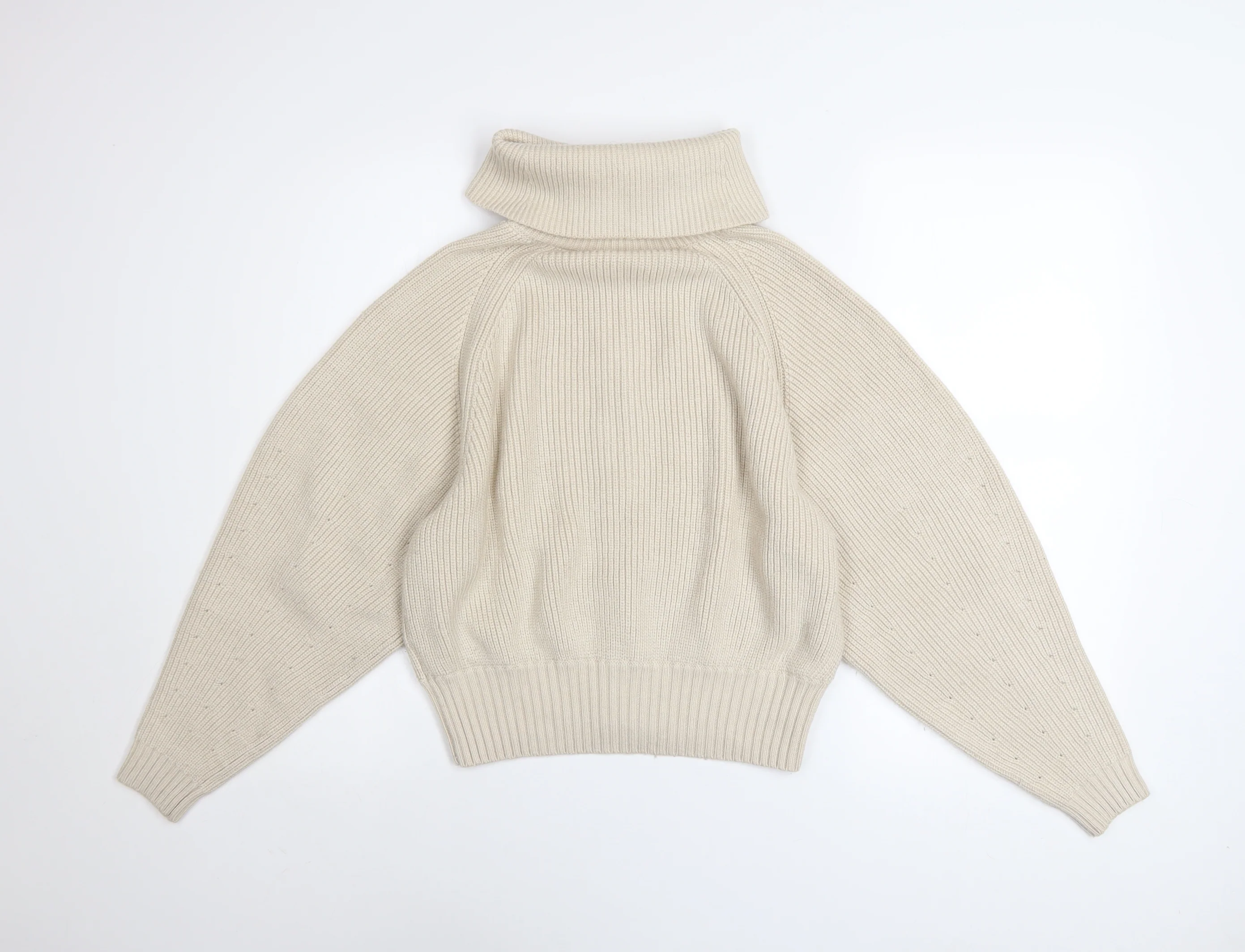 Ted Baker Women's Beige Roll Neck Full Zip Ribbed Knit Jumper XS - Image 3