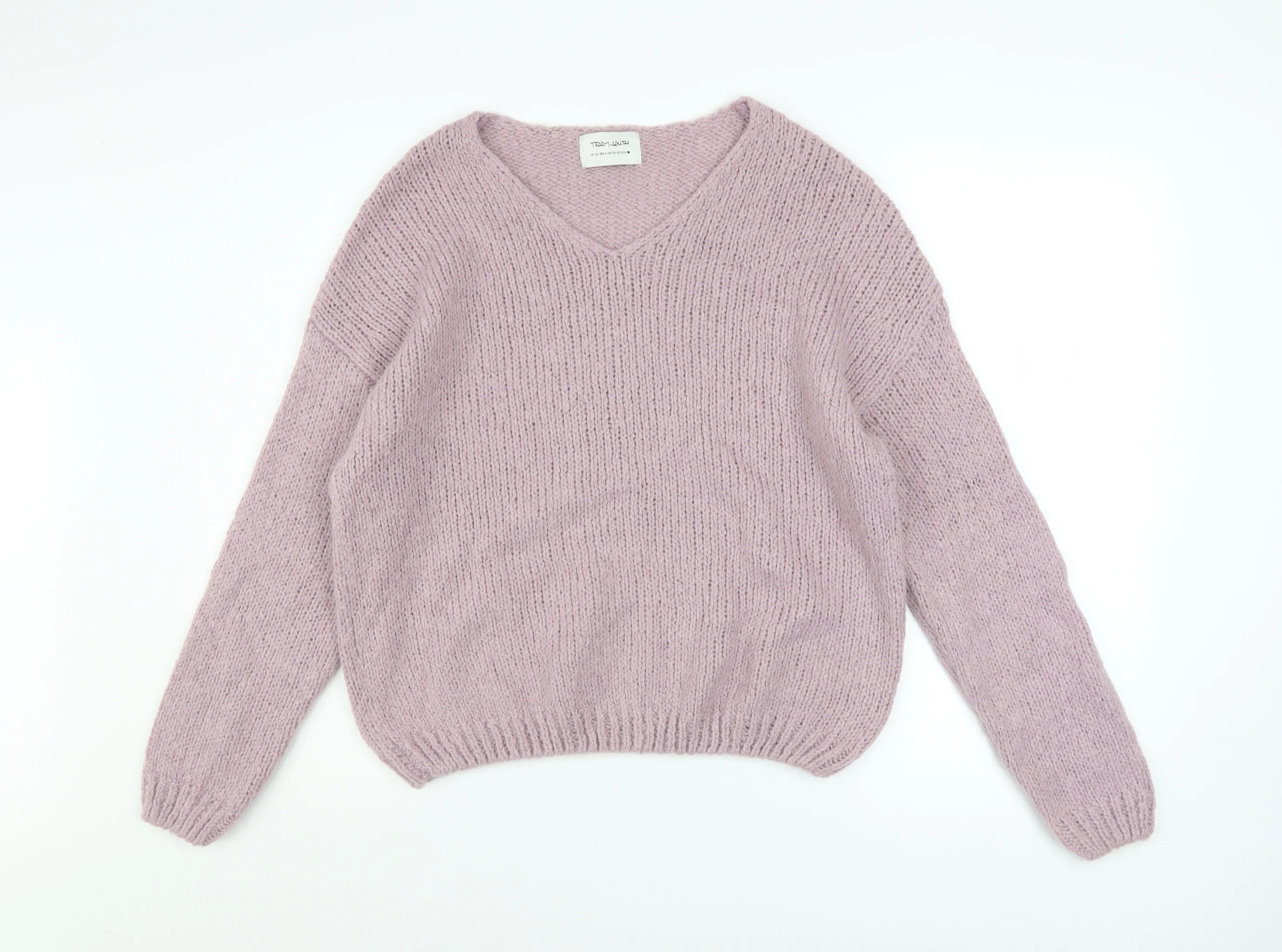 Teddy Smith Women’s Purple Mohair Blend V-Neck Chunky Knit Jumper XS