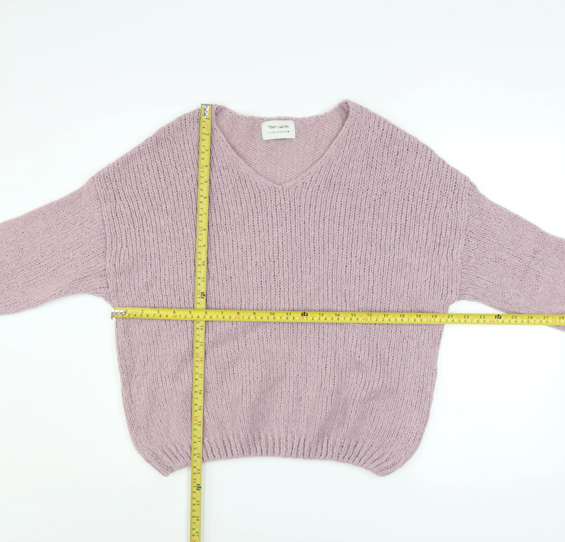 Teddy Smith Women’s Purple Mohair Blend V-Neck Chunky Knit Jumper XS - Image 2