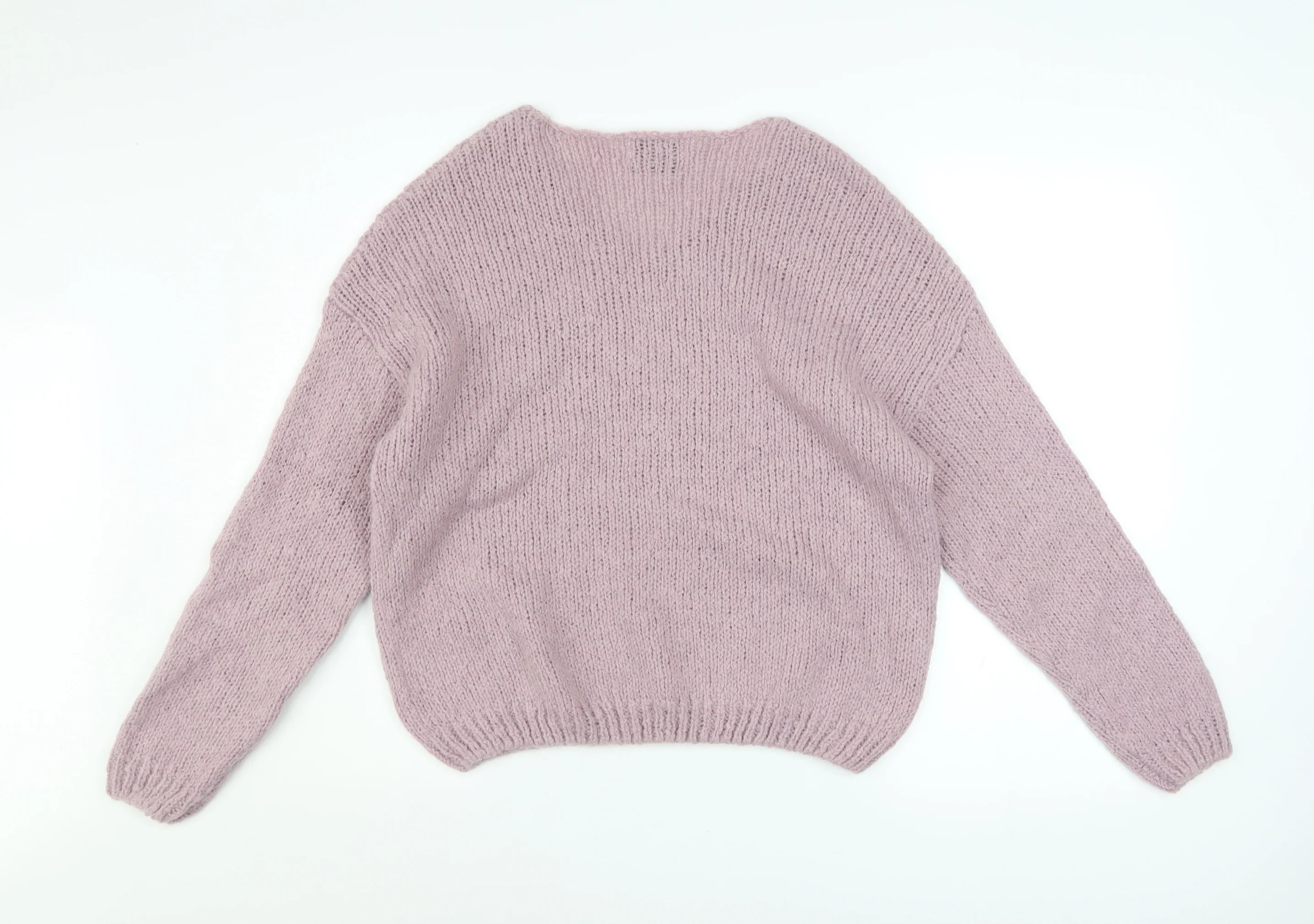 Teddy Smith Women’s Purple Mohair Blend V-Neck Chunky Knit Jumper XS - Image 3