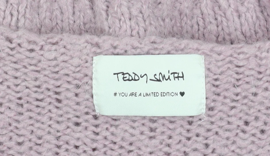 Teddy Smith Women’s Purple Mohair Blend V-Neck Chunky Knit Jumper XS - Image 5