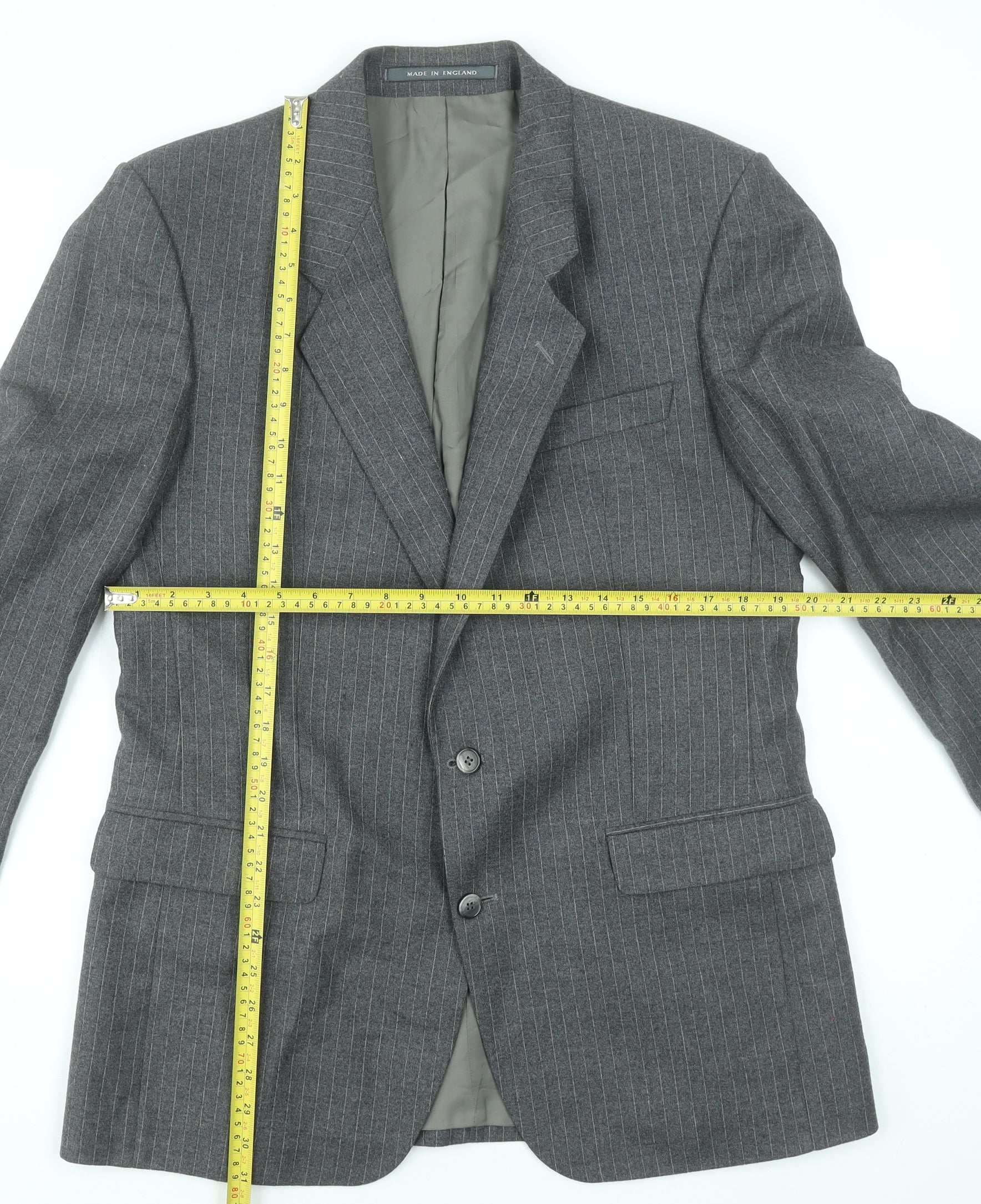 The Label Men's Grey Wool Pinstripe Blazer Jacket 42R Classic Fit - Image 2