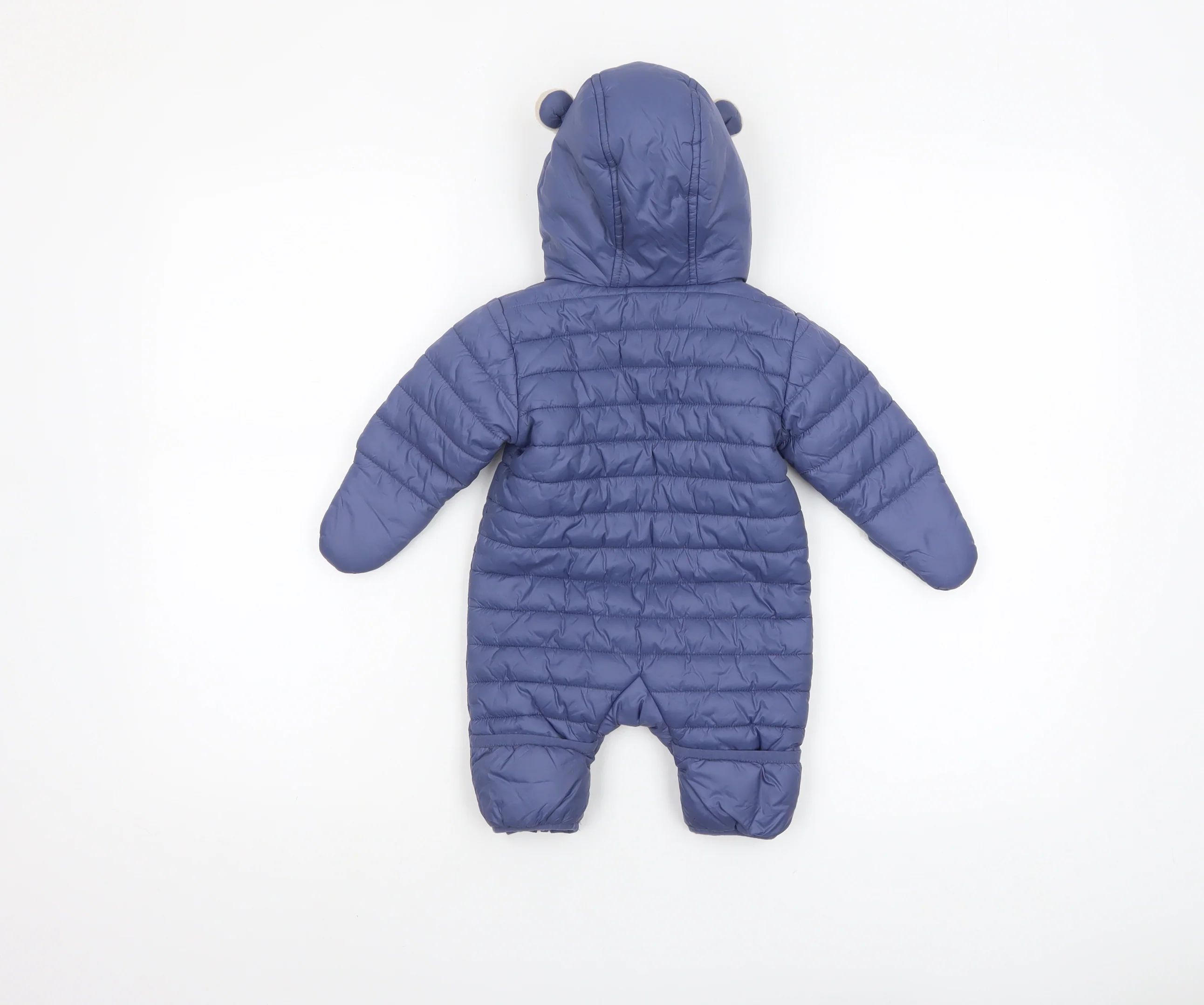 The Little White Company Unisex Blue Puffer Snowsuit 0-3 Months Hooded Winter - Image 3