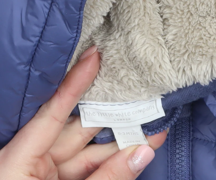 The Little White Company Unisex Blue Puffer Snowsuit 0-3 Months Hooded Winter - Image 4