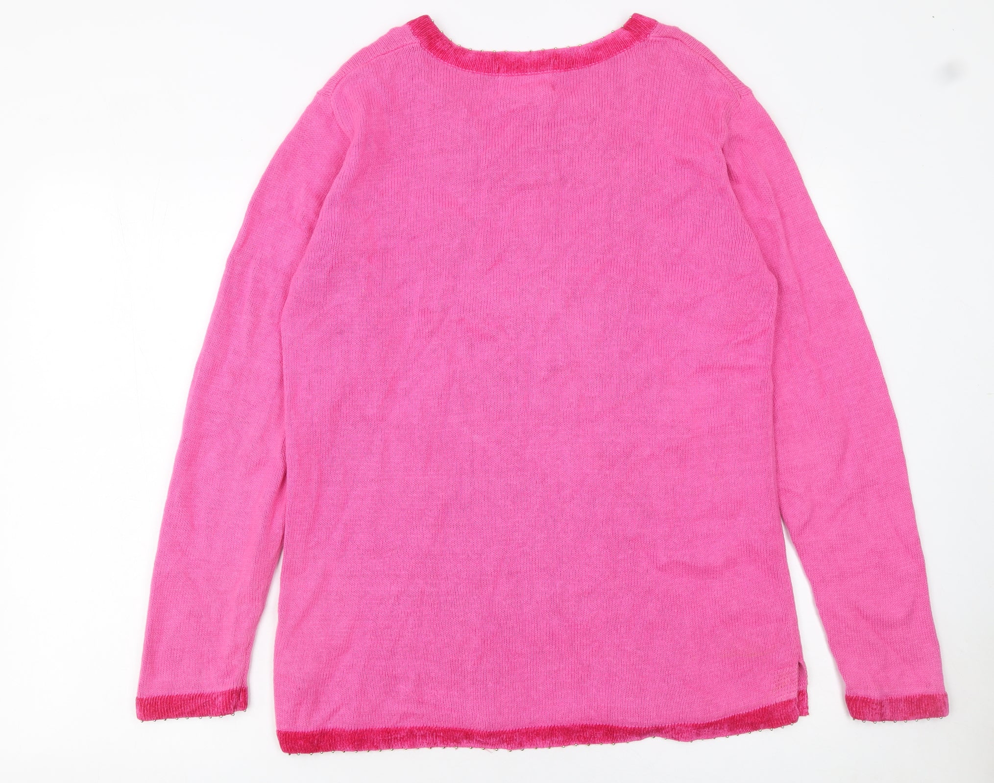 The Quacker Factory Womens Pink Sequin Snowman V-Neck Jumper Small - Image 3