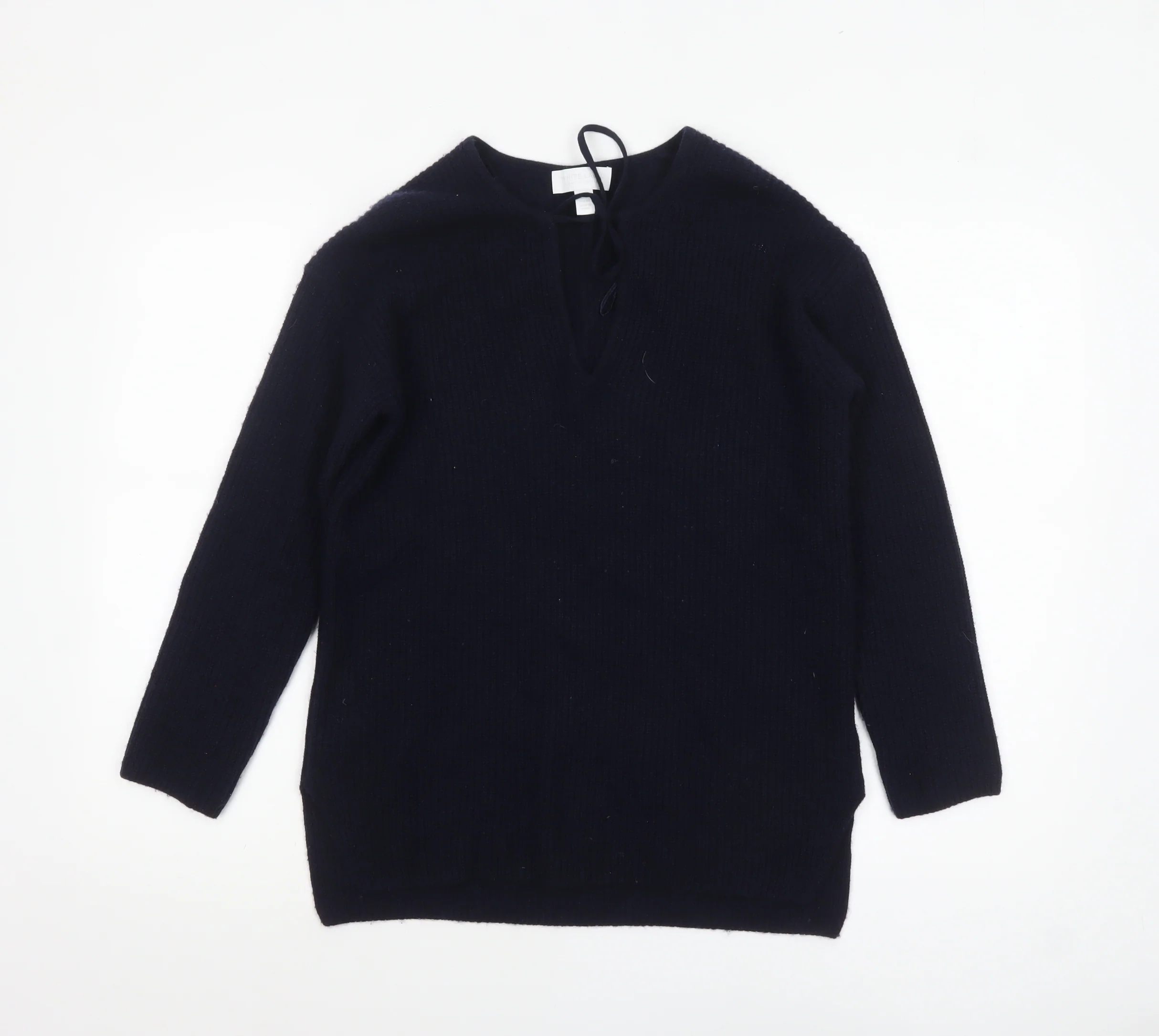 The White Company Women’s Black Wool Blend V-Neck Jumper XS