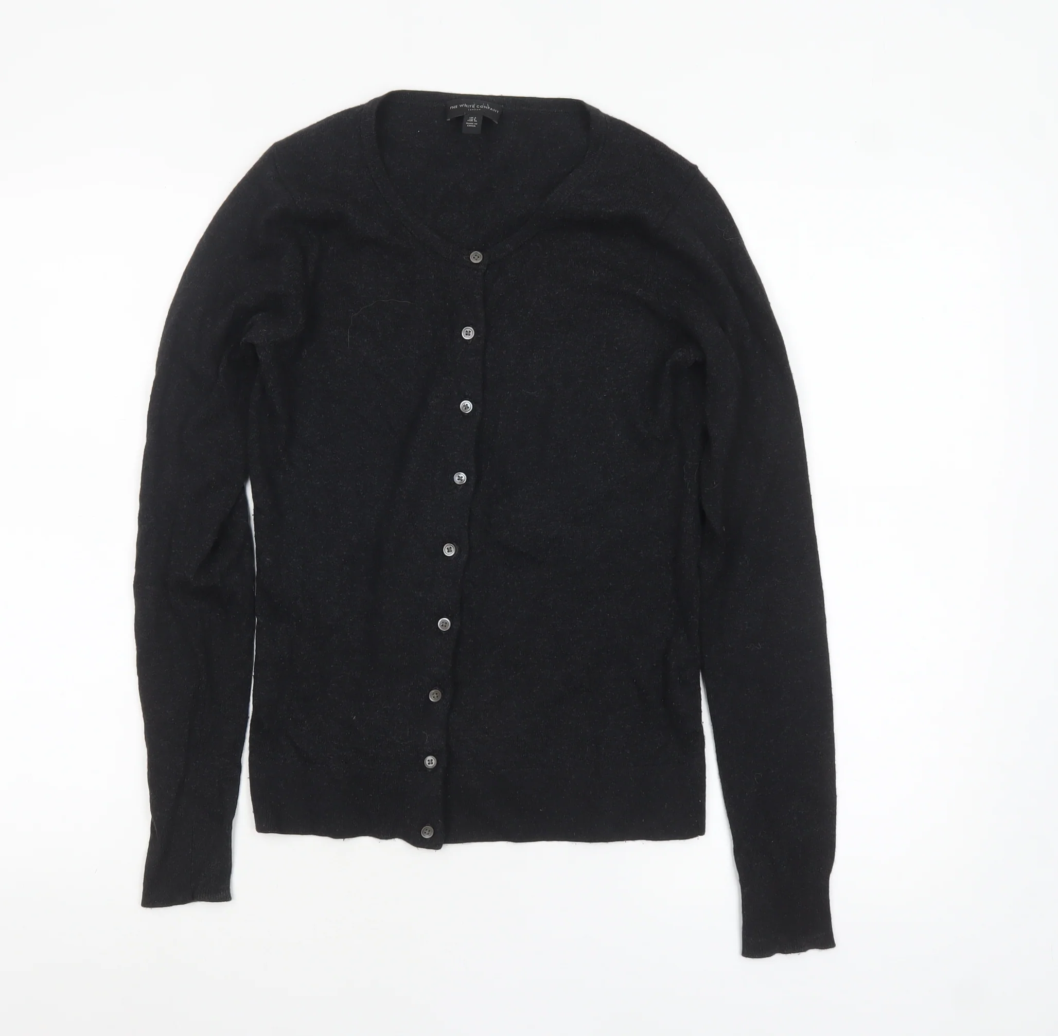 The White Company Women's Black V-Neck Cardigan Size 8