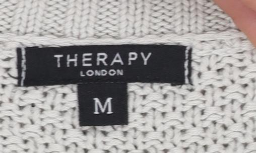 Therapy Women Ivory Cable Knit Mock Neck Cotton Jumper M - Image 4