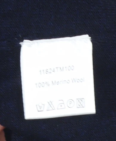 Thomas Maine Men's Blue Merino Wool Crew Neck Short Sleeve Jumper L - Image 6