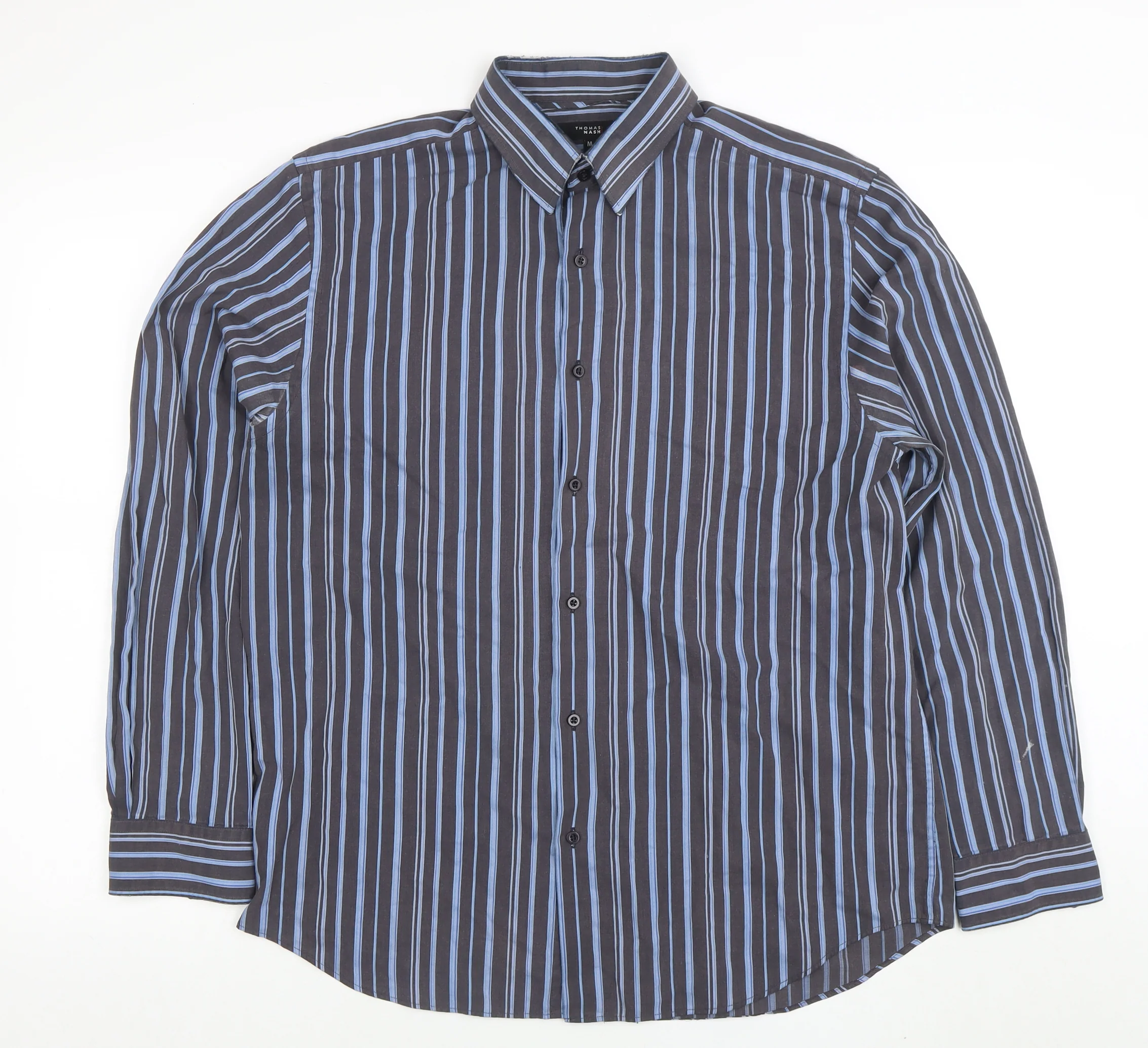 Thomas Nash Men's Blue Striped Long Sleeve Cotton Shirt M