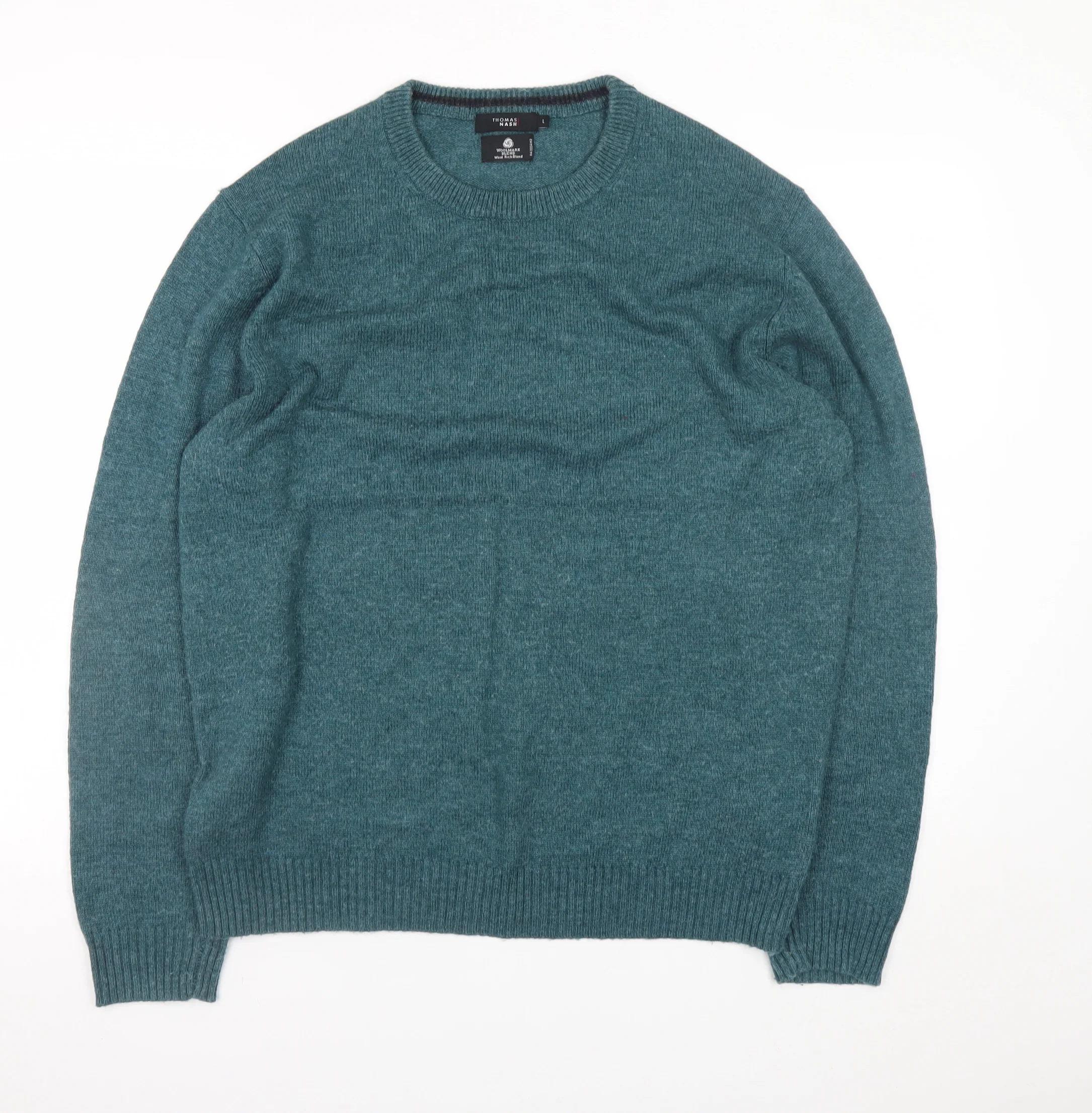 Thomas Nash Men's Green Wool Blend Crew Neck Jumper L