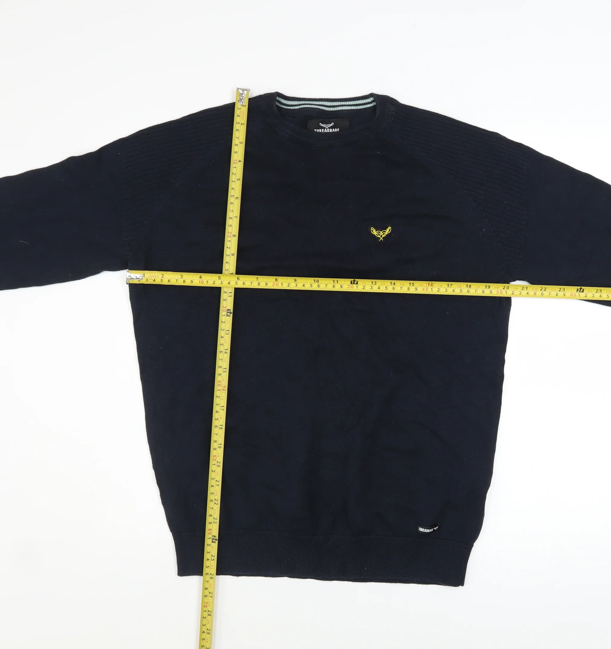 Threadbare Men's Blue Cotton Pullover Jumper M Crew Neck Logo - Image 2