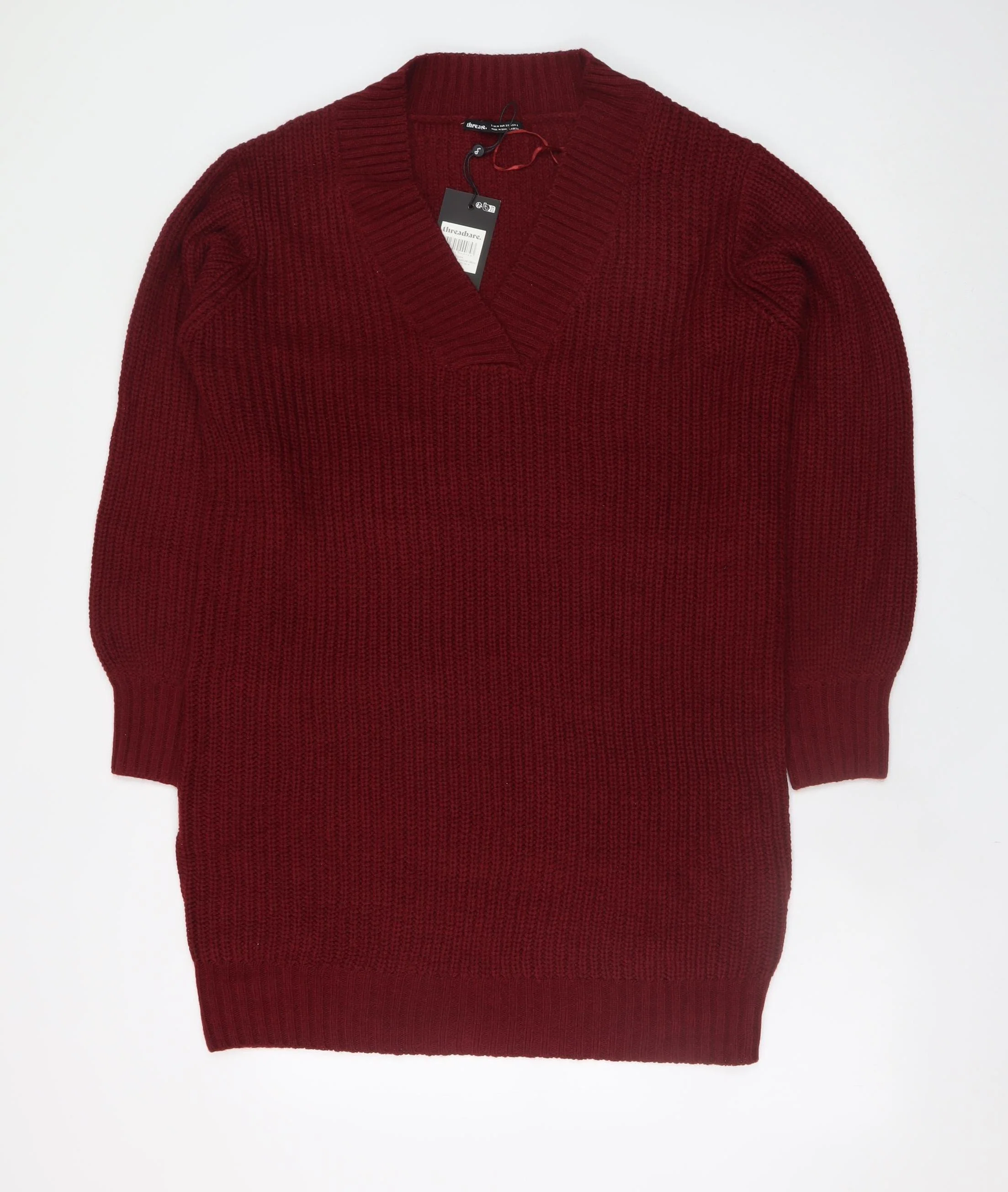 Threadbare Women’s Red Knit V-Neck Jumper Dress Size 10 - Image 2