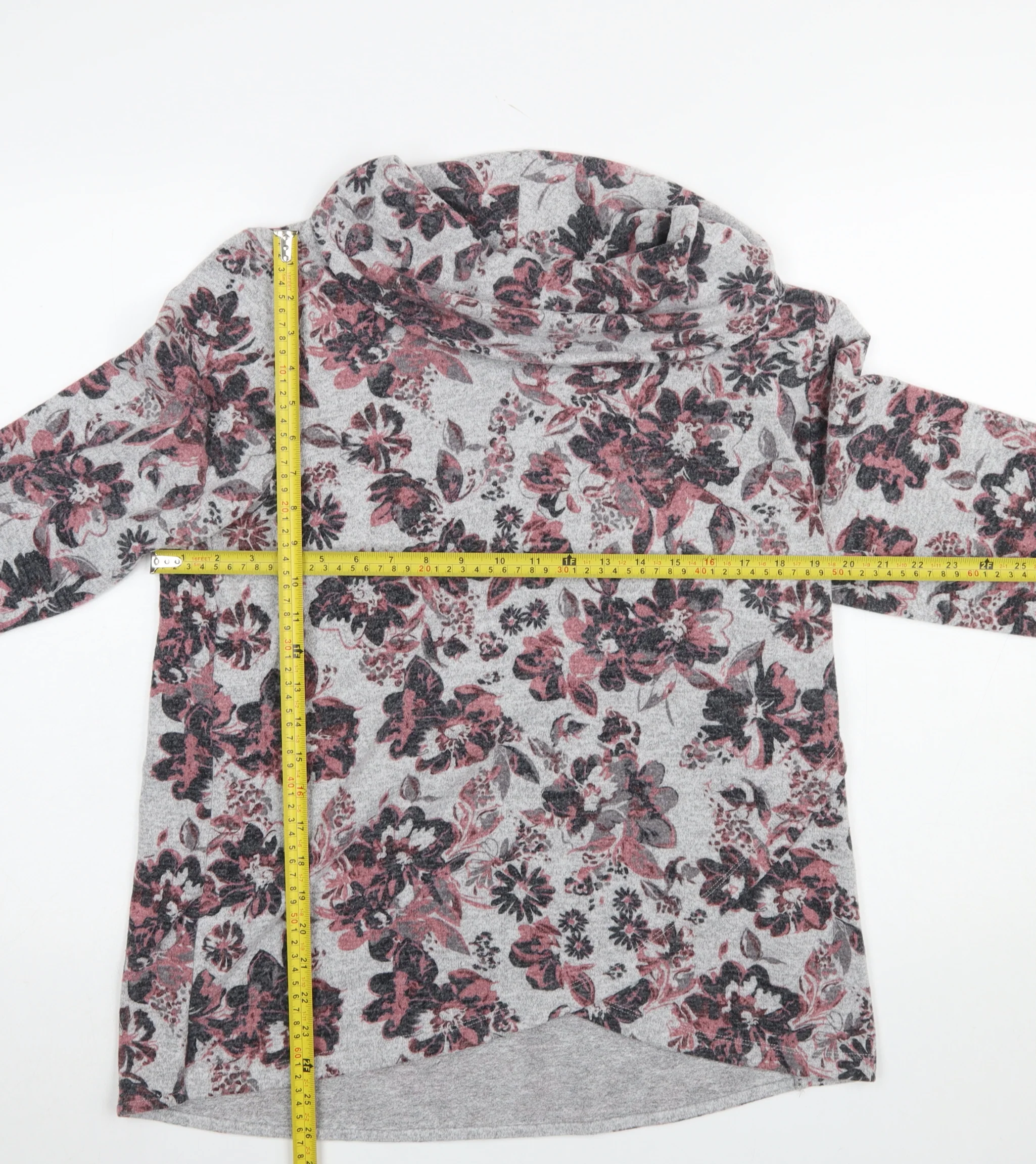 TIGI Women's Grey Floral Cowl Neck Tunic Top Size 14 - Image 2