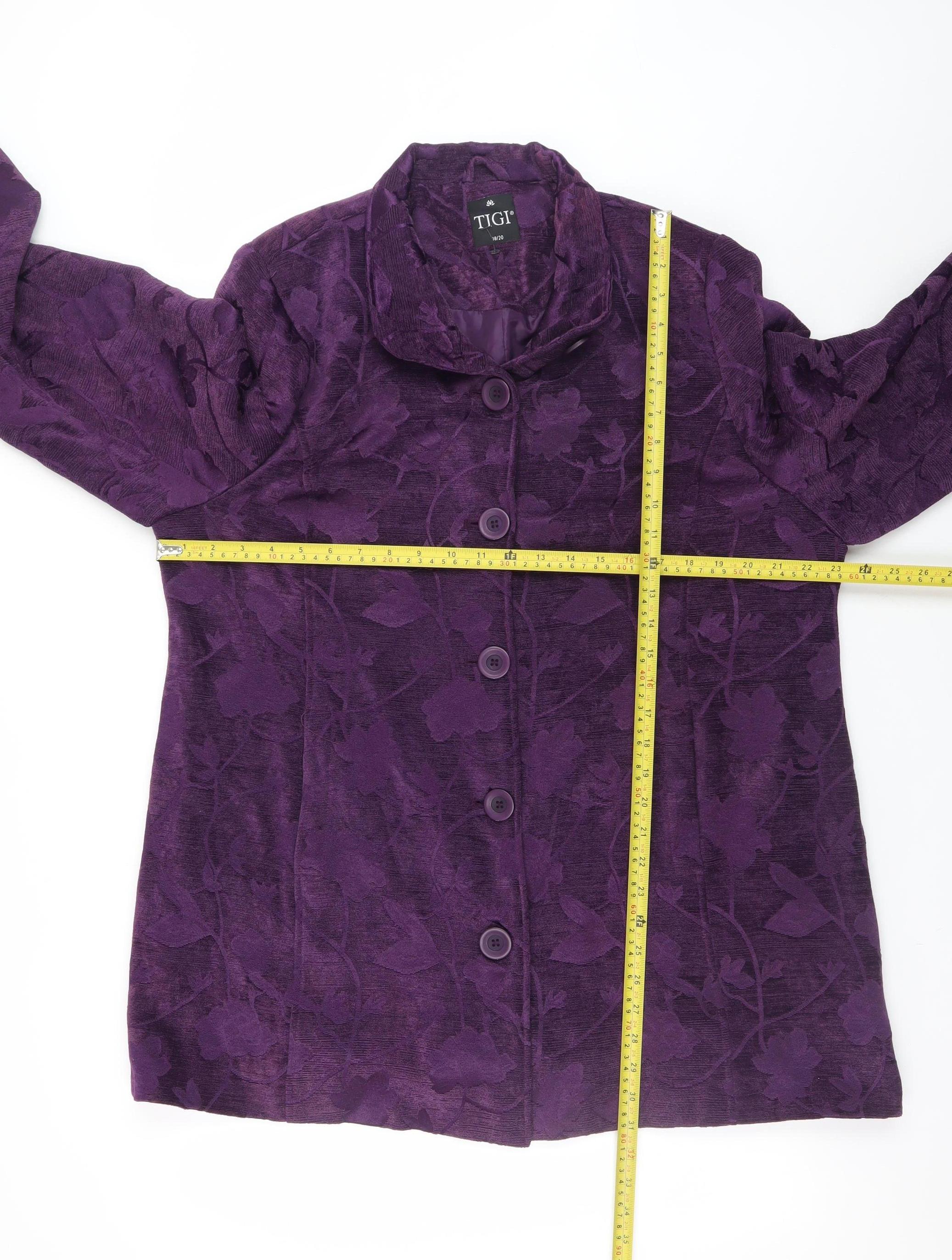 TIGI Womens Purple Floral Mid-Length Button Jacket Size 18 - Image 2