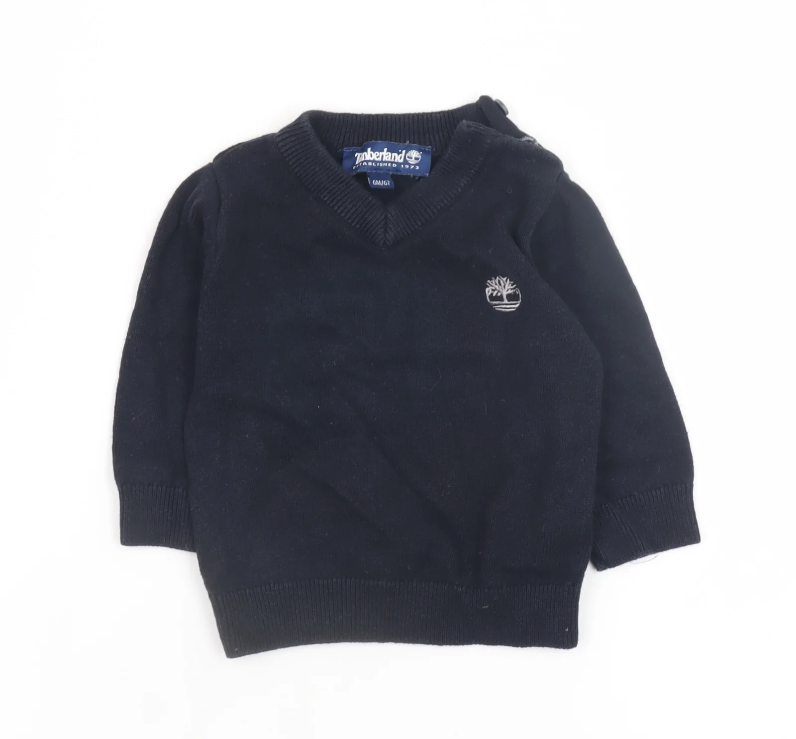 Timberland Boys Black Cotton V-Neck Pullover Sweater 6M
