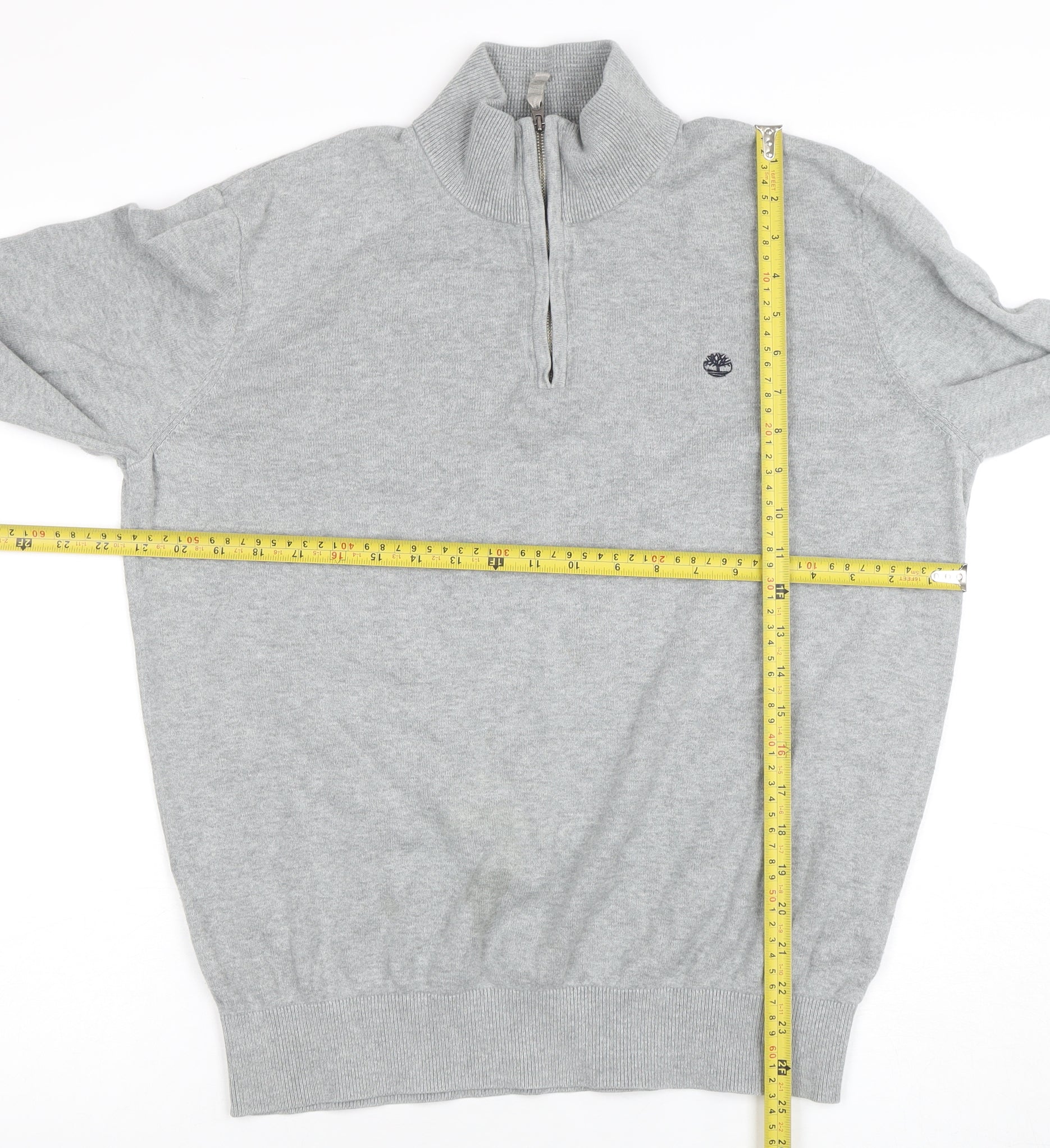 Timberland Men's Grey Cotton Half Zip Jumper L High Neck - Image 2
