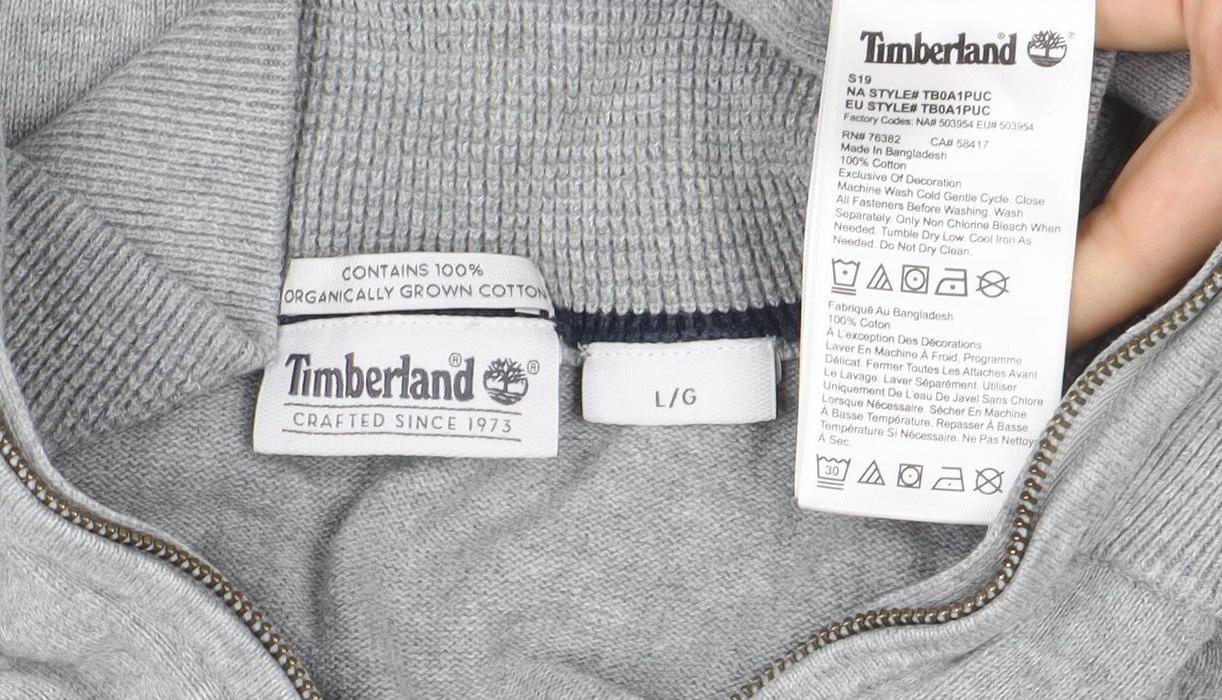 Timberland Men's Grey Cotton Half Zip Jumper L High Neck - Image 4