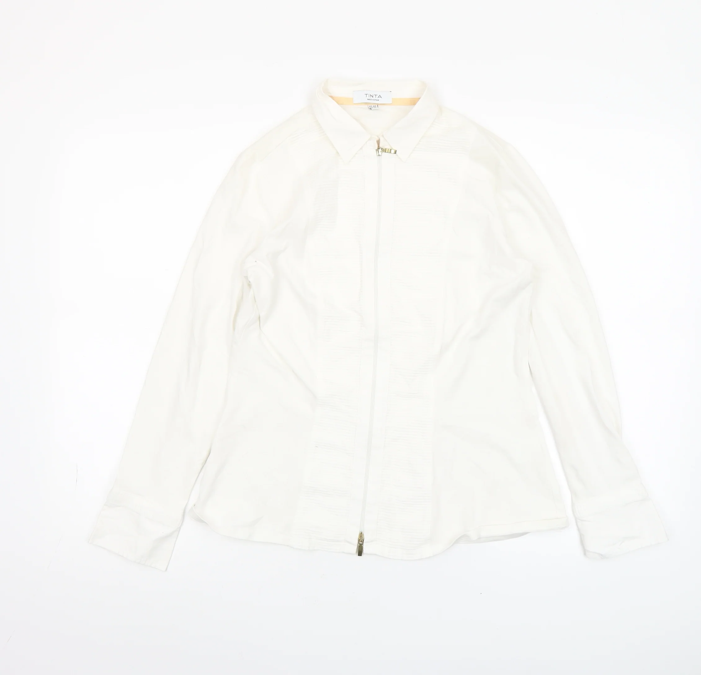 Tinta Women White Collared Zip Blouse Size 14 Cotton Stretch