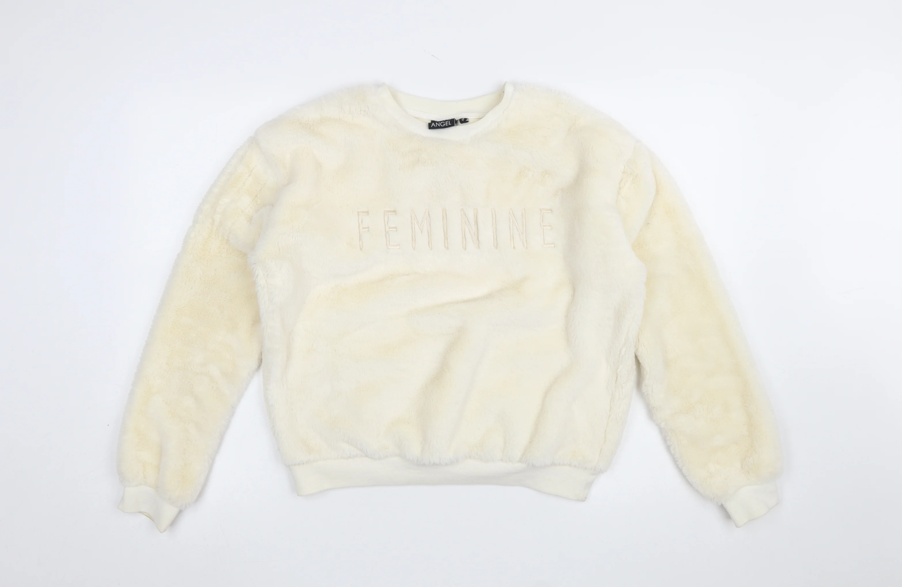 Tokyo Angel Womens Ivory Faux Fur Pullover Sweatshirt Size 8