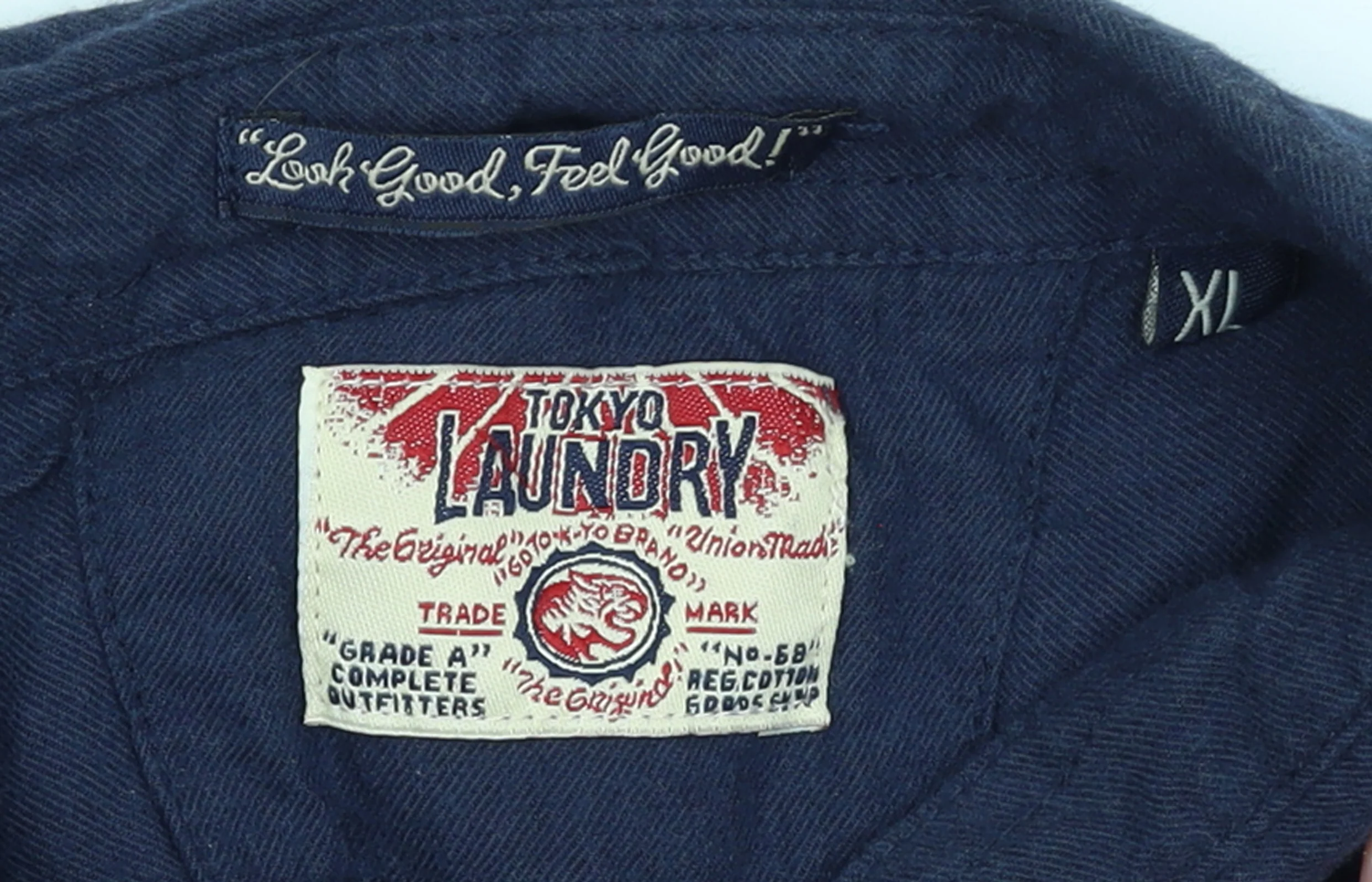 Tokyo Laundry Men's Blue Cotton Zip-Up Long Sleeve Shirt XL - Image 4