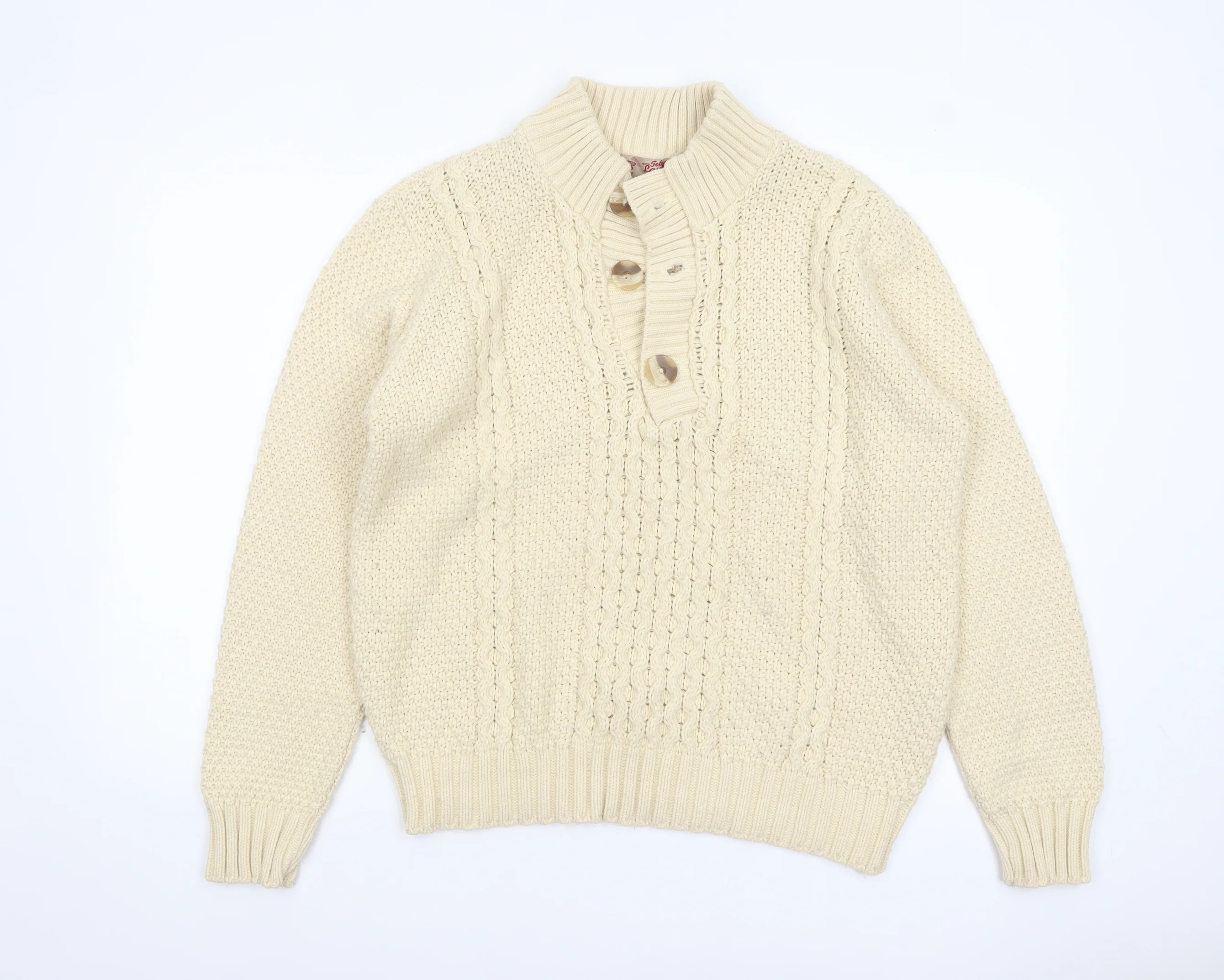 Tokyo Laundry Men's Ivory Cable-Knit Henley Jumper M