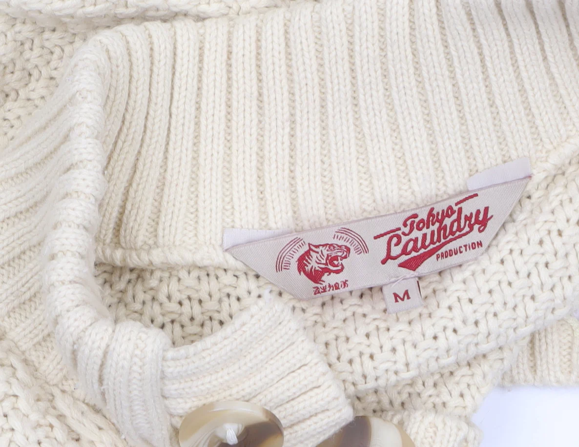 Tokyo Laundry Men's Ivory Cable-Knit Henley Jumper M - Image 5