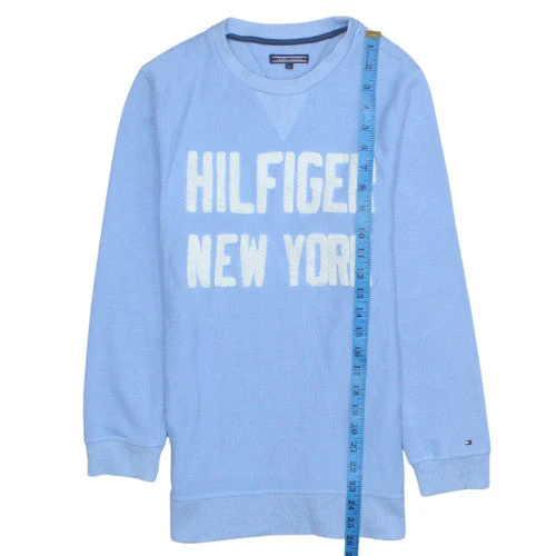 Tommy Hilfiger Boys Blue Pullover Sweatshirt Size 164 Crew Neck Logo Style - Image 2