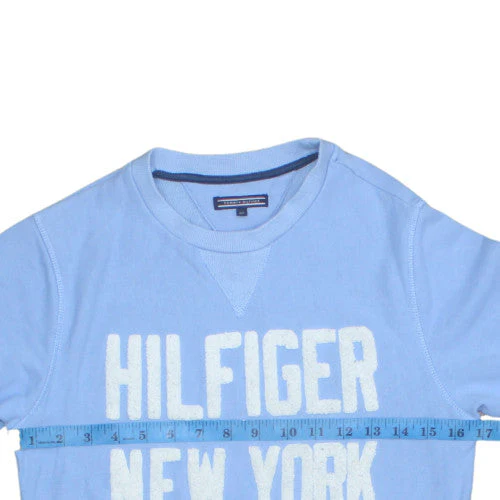 Tommy Hilfiger Boys Blue Pullover Sweatshirt Size 164 Crew Neck Logo Style - Image 3