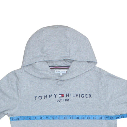Tommy Hilfiger Boys Grey Pullover Hoodie Size 164 Logo Cotton Sweatshirt - Image 2