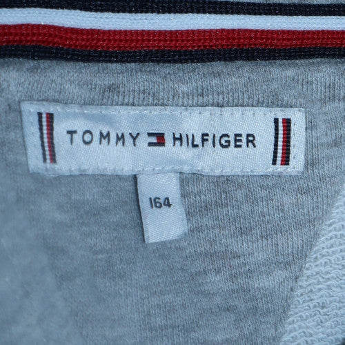 Tommy Hilfiger Boys Grey Pullover Hoodie Size 164 Logo Cotton Sweatshirt - Image 5