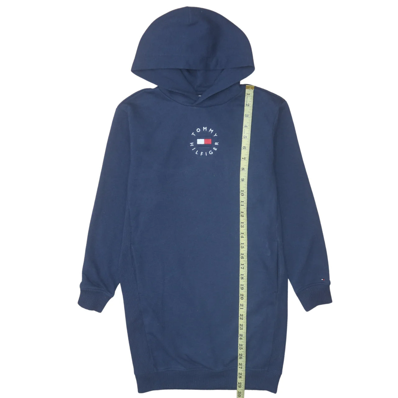 Tommy Hilfiger Girls Navy Blue Hooded Pullover Sweatshirt Dress Size 152 (Age 12) - Image 2