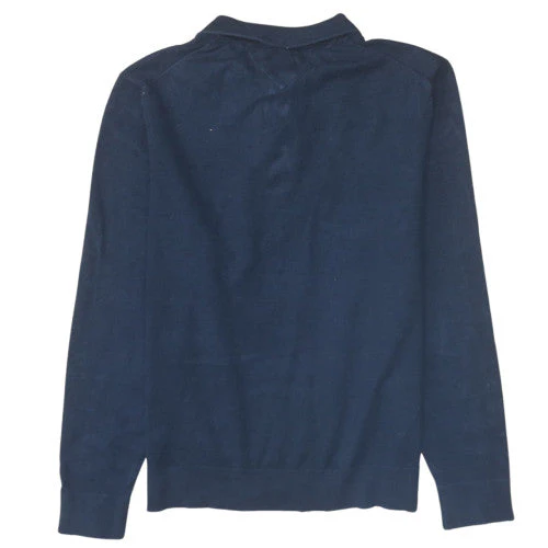 Tommy Hilfiger Men Blue Cotton Henley Jumper L Collared Knit - Image 4