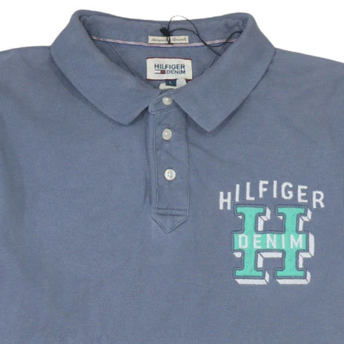 Tommy Hilfiger Men Blue Logo Polo Shirt Size L Casual Cotton - Image 7