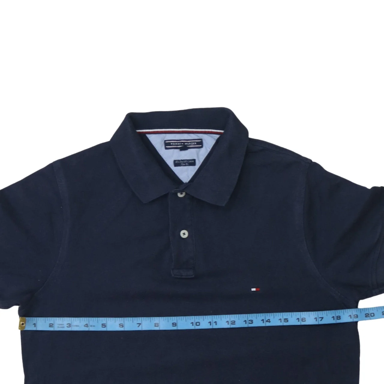 Tommy Hilfiger Men Blue Slim Fit Cotton Polo Shirt M - Image 3