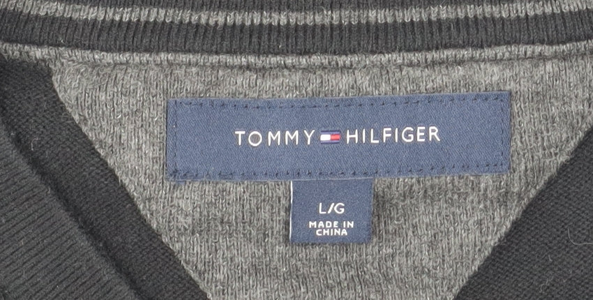 Tommy Hilfiger Men's Black Cotton V-Neck Jumper Size L - Image 4