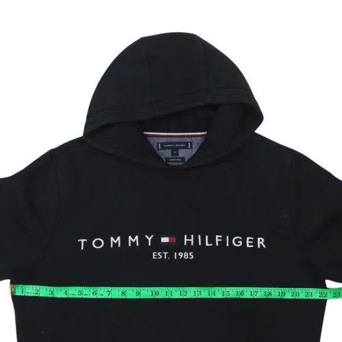Tommy Hilfiger Men's Black Pullover Hoodie M Logo Cotton Sweatshirt - Image 2