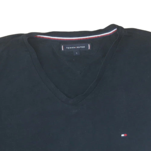 Tommy Hilfiger Men's Black V-Neck Cotton T-Shirt Size L - Image 8