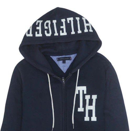 Tommy Hilfiger Men's Blue Full Zip Hoodie Size S Logo Fleece - Image 7