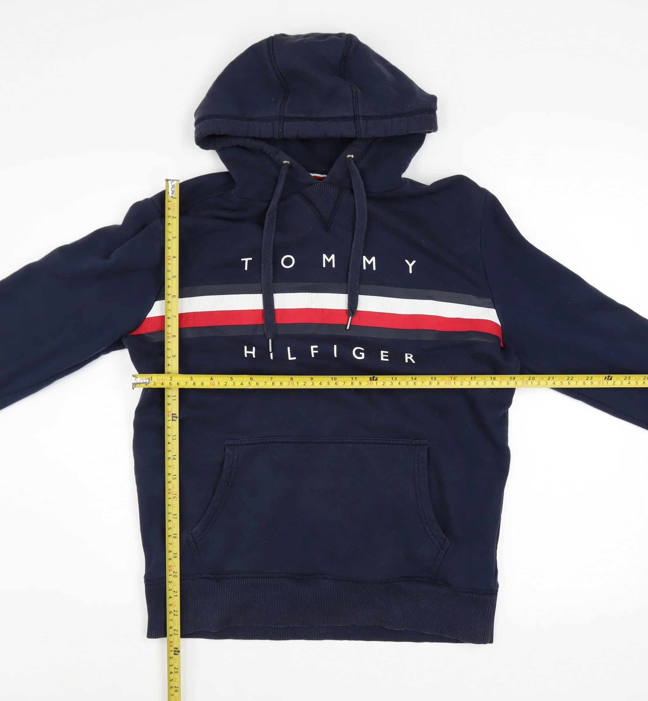 Tommy Hilfiger Men's Blue Pullover Hoodie L Logo Fleece - Image 2