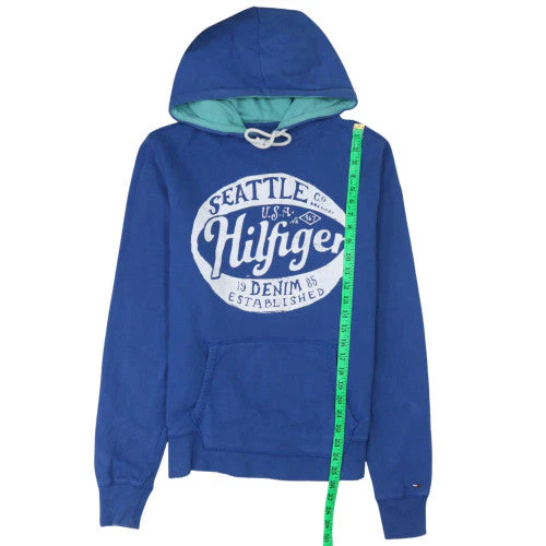 Tommy Hilfiger Men's Blue Pullover Hoodie M Graphic Fleece Sweatshirt - Image 3