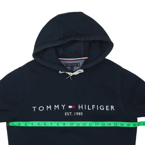 Tommy Hilfiger Men's Blue Pullover Hoodie Small Logo Fleece - Image 3