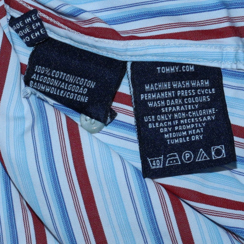 Tommy Hilfiger Men's Blue Striped Button-Down Cotton Shirt 2XL - Image 6