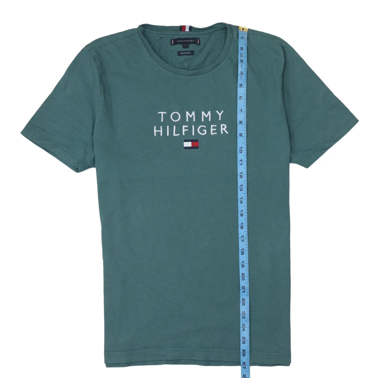 Tommy Hilfiger Men's Green Logo Embroidered Organic Cotton T-Shirt L - Image 2