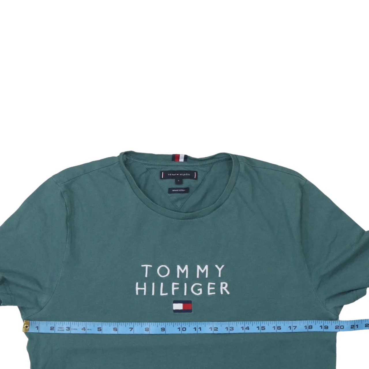 Tommy Hilfiger Men's Green Logo Embroidered Organic Cotton T-Shirt L - Image 3