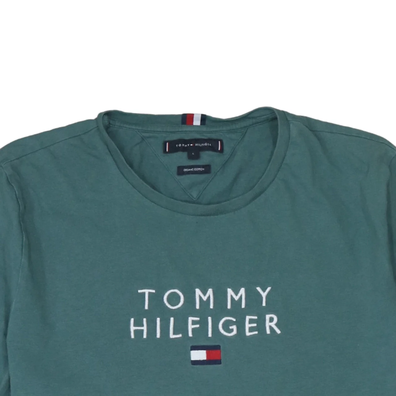 Tommy Hilfiger Men's Green Logo Embroidered Organic Cotton T-Shirt L - Image 8