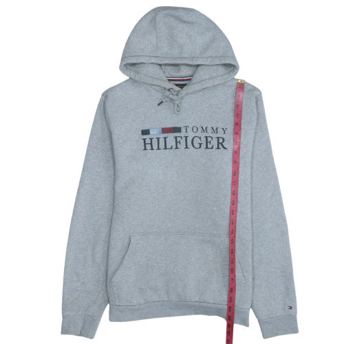 Tommy Hilfiger Men's Grey Pullover Hoodie L Logo Fleece Sweatshirt - Image 3