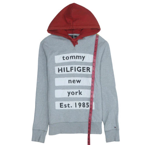 Tommy Hilfiger Mens Grey Red Hooded Pullover Sweatshirt M - Image 3